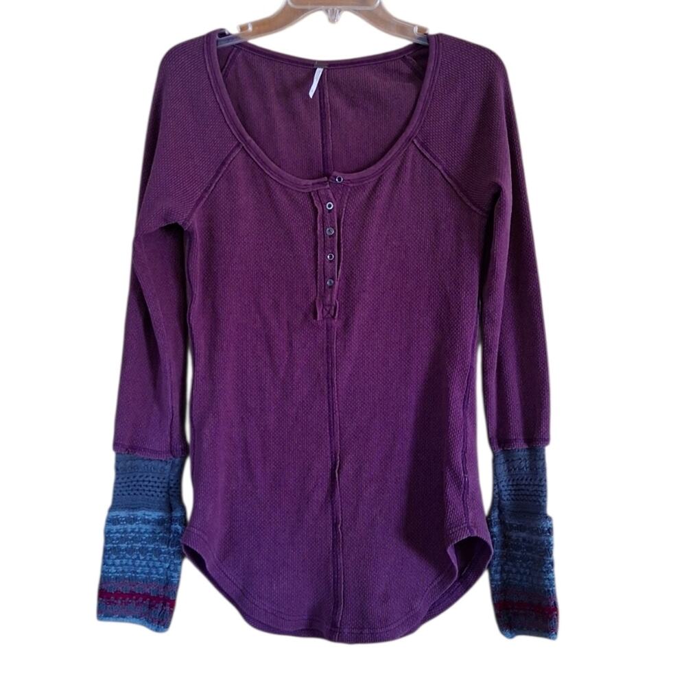 Free People Thermal Cuff Sleeve Top Purple Size Large